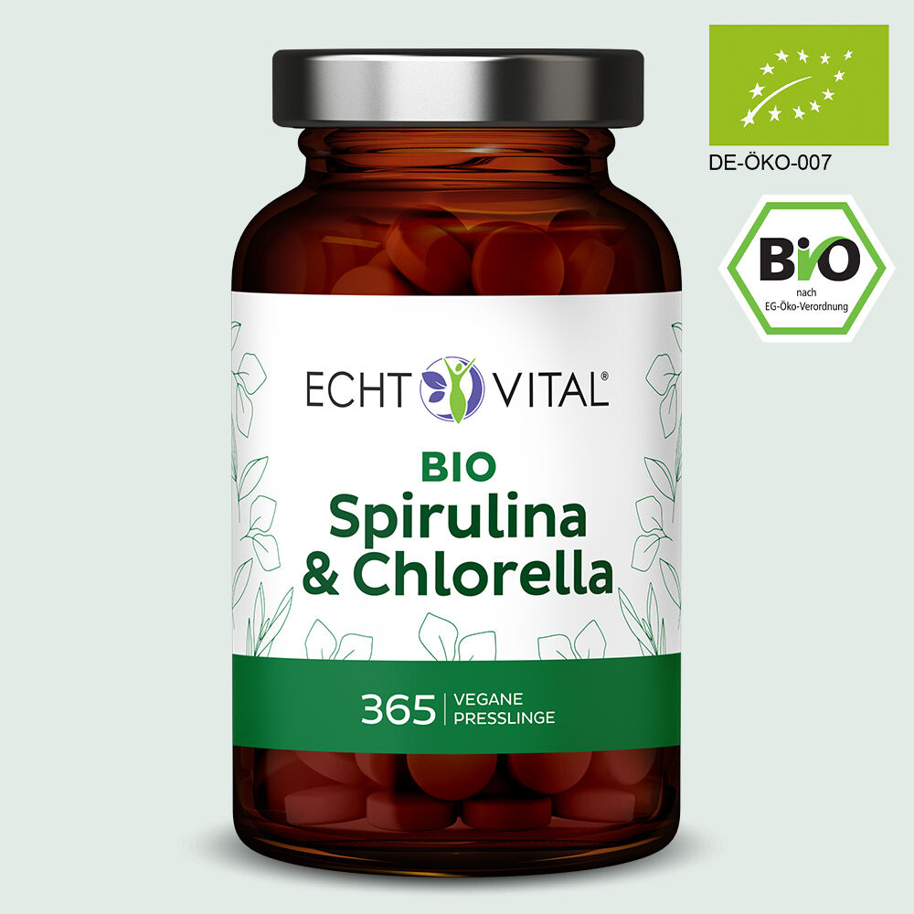 Bio Spirulina und Chlorella - 1 Glas mit 365 Presslingen