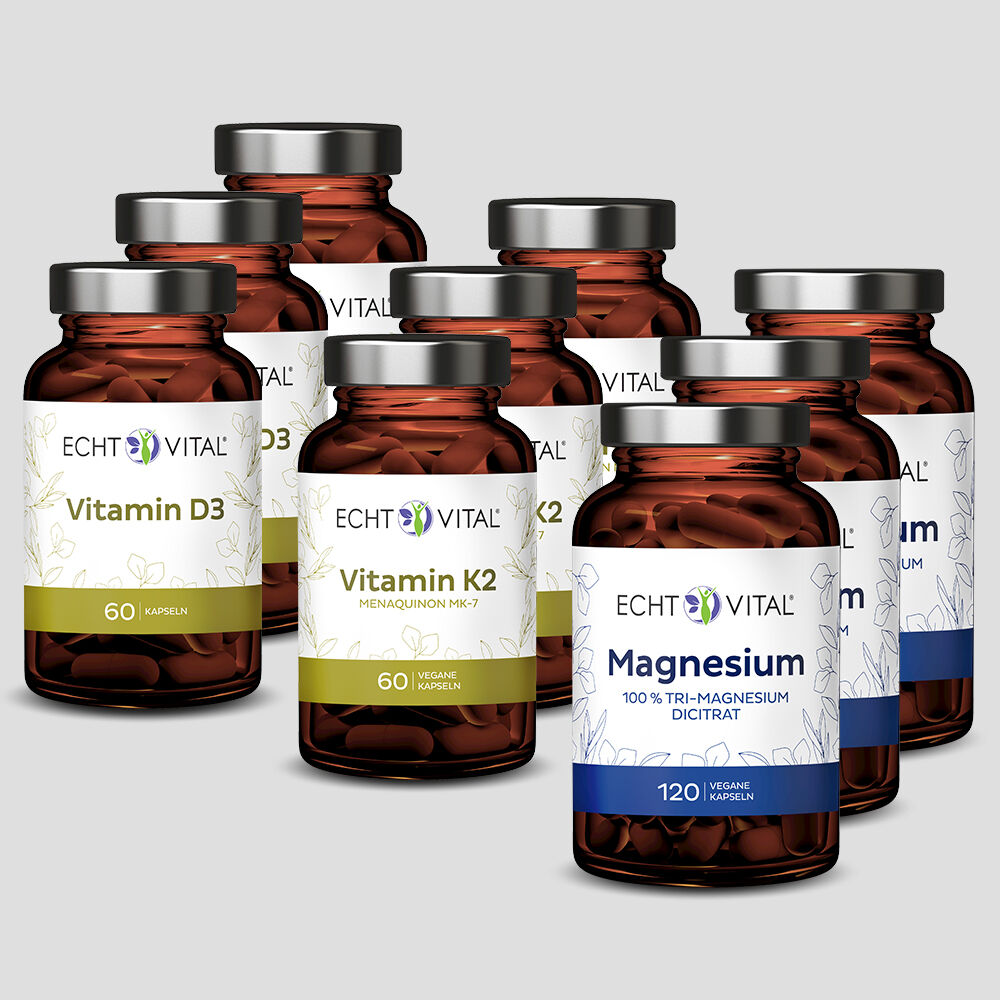 Kombipaket Kapseln D3 + K2 + Magnesium - Premium